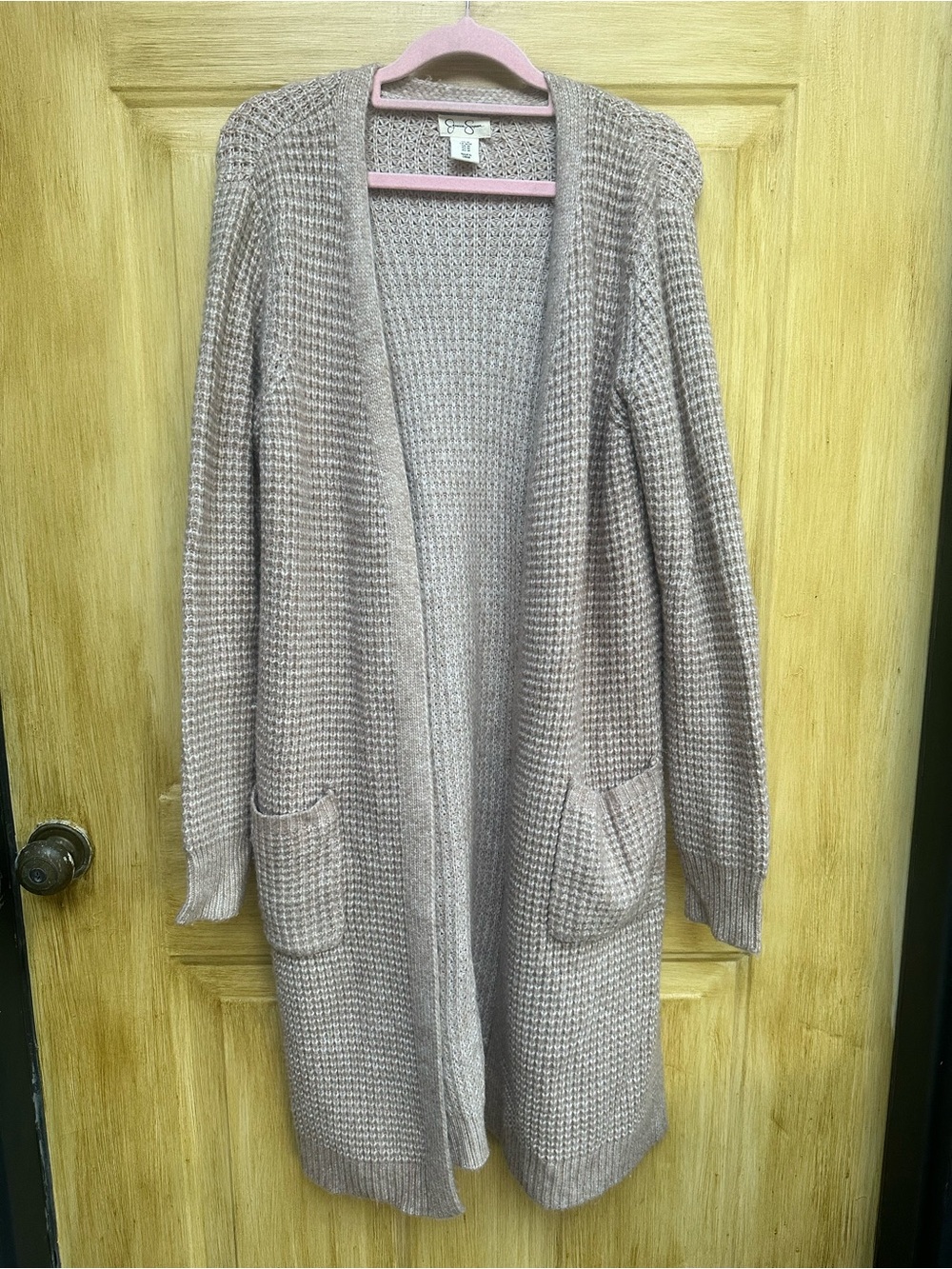 Jessica Simpson Textured Knit Open Front Cardigan Taupe Size M